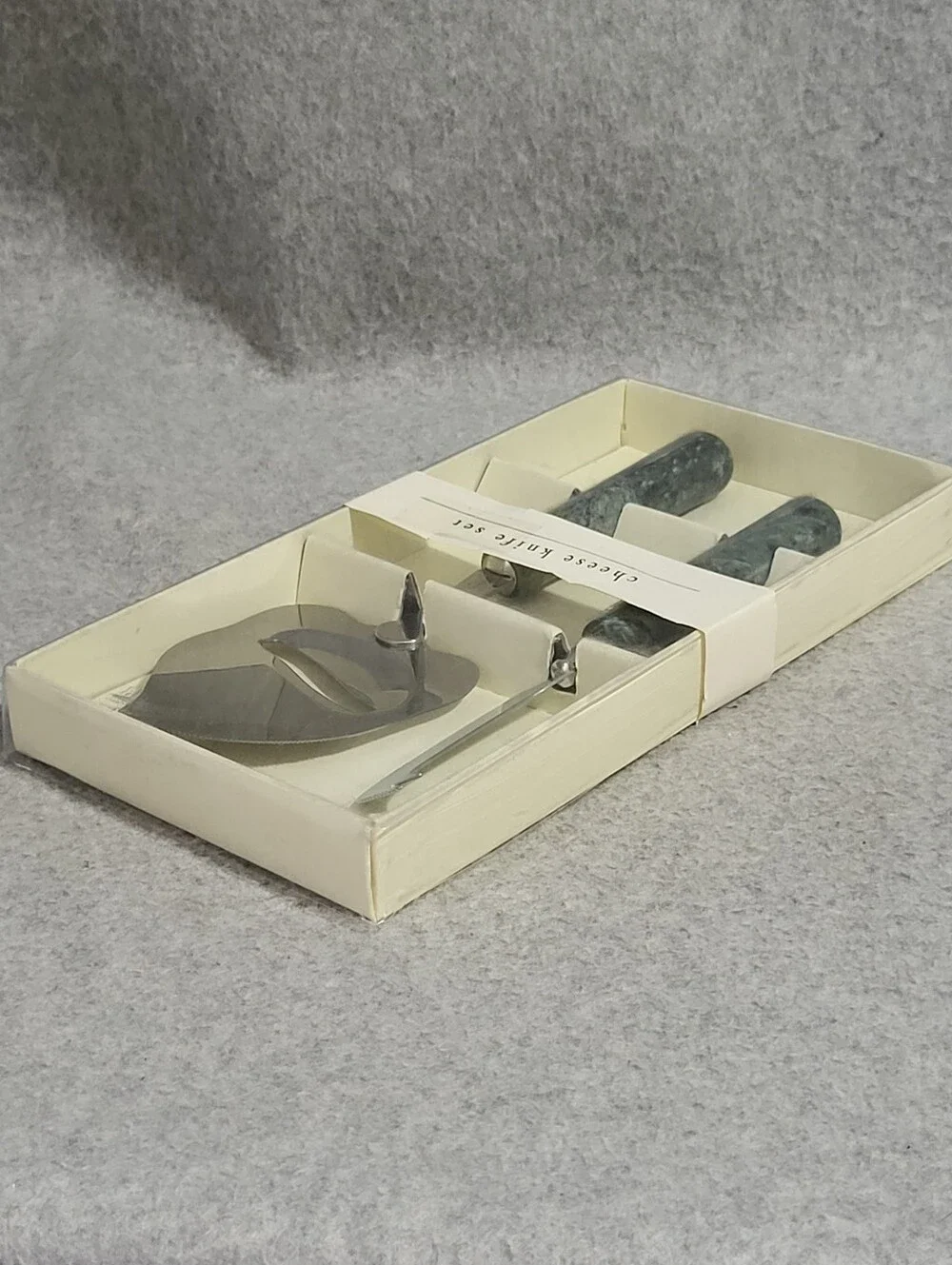 2-Pc Pier 1 Cheese Knife Set Green Marble Handles Stainless Steel Hostess Gift